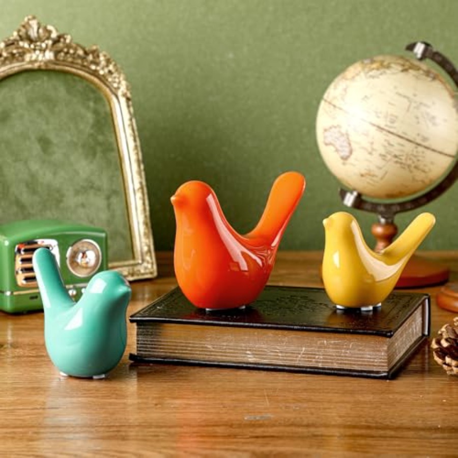 Home Decor Medieval - Set di 3 Uccelli in Ceramica