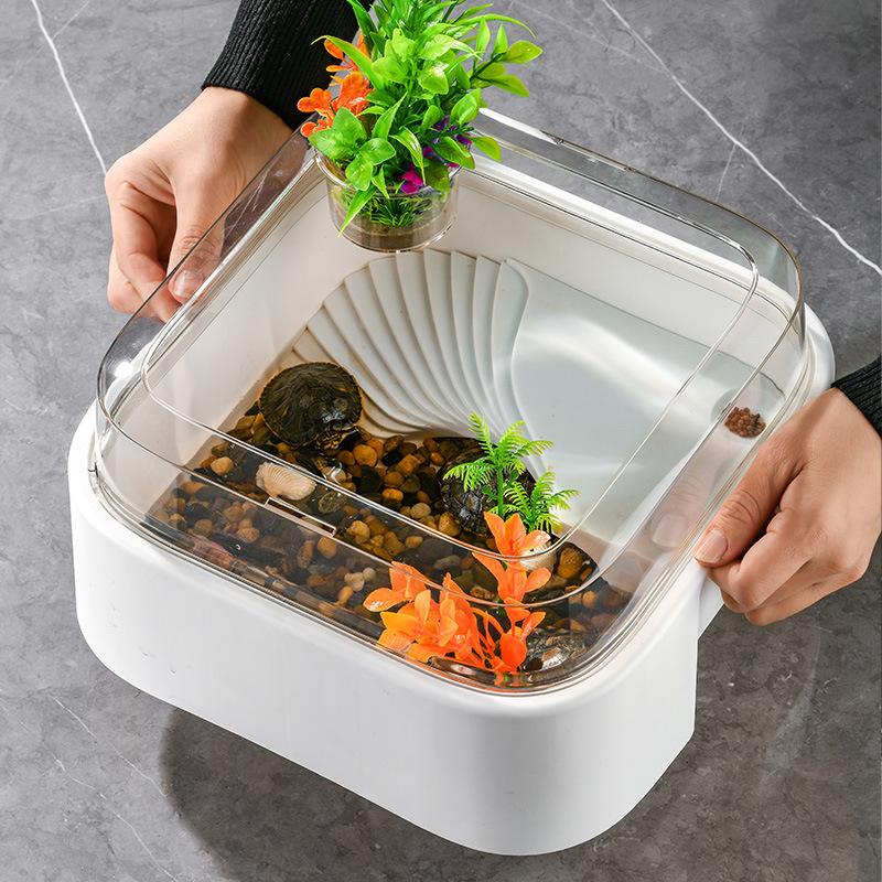 Home Decor Habitat - Terrario Trasparente per Tartarughe con Piattaforma