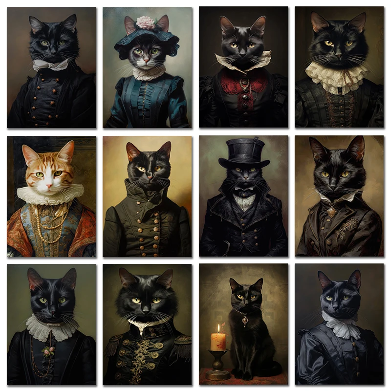 Home Decor Gothic - Ritratto di Gatto Vintage in Stile