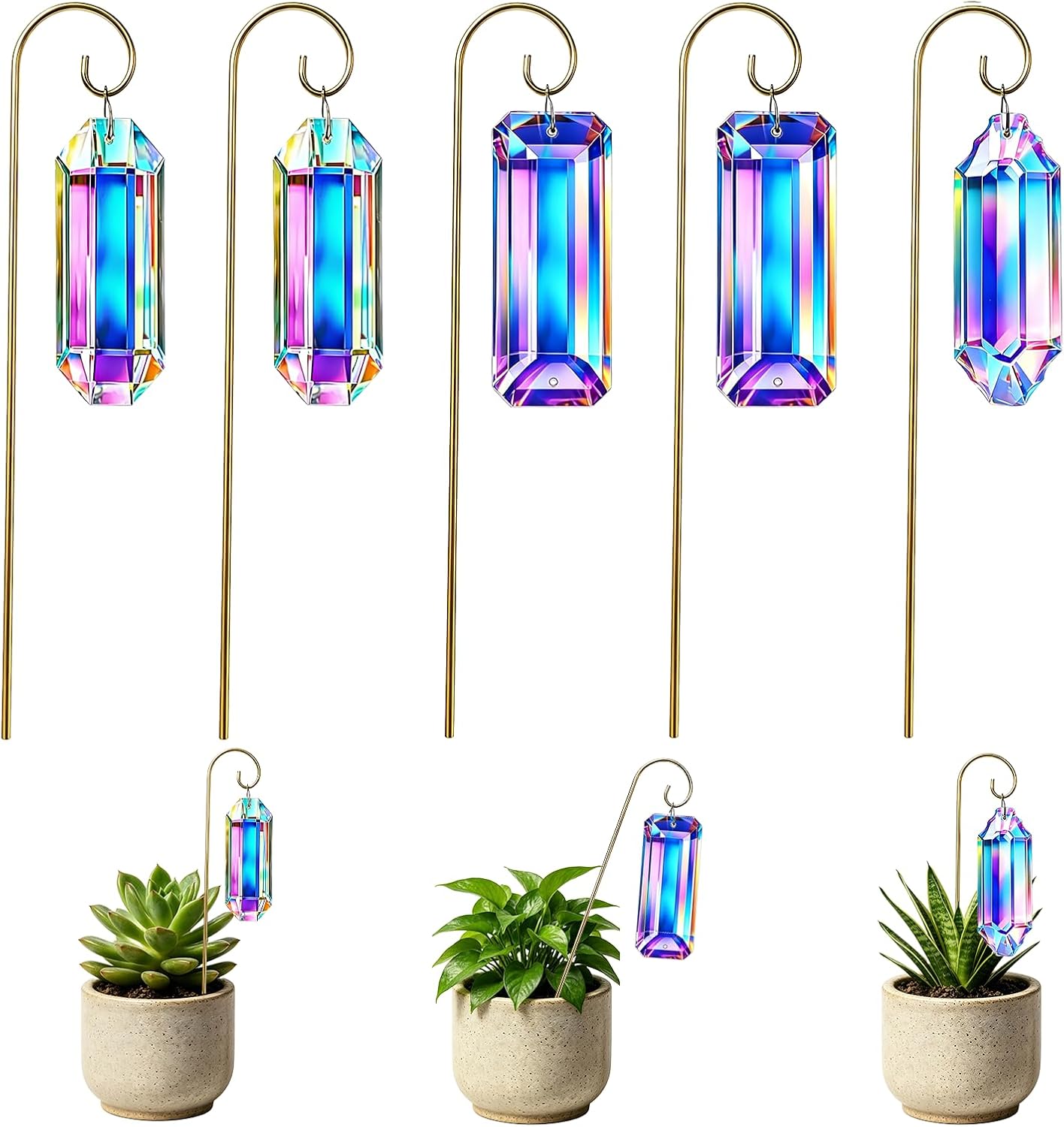 Crystal Sun Catcher - Set di 5 Cristalli Acchiappasole Dorati
